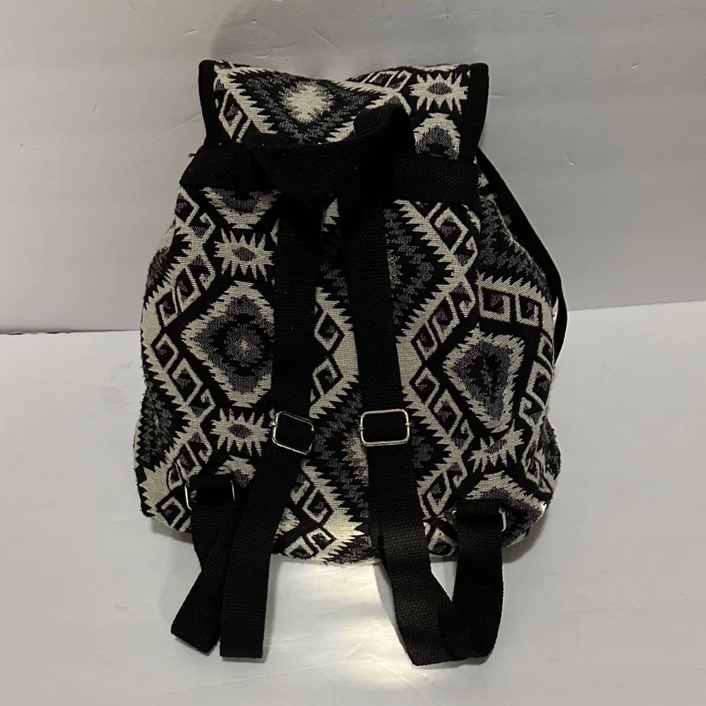 Aztec or Southwestern-style geometric print Black and White Backpack EUC